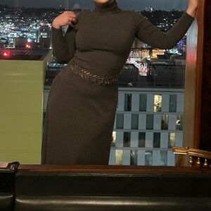 Club Monaco Olive Green Turtleneck Midi Sweater Dress